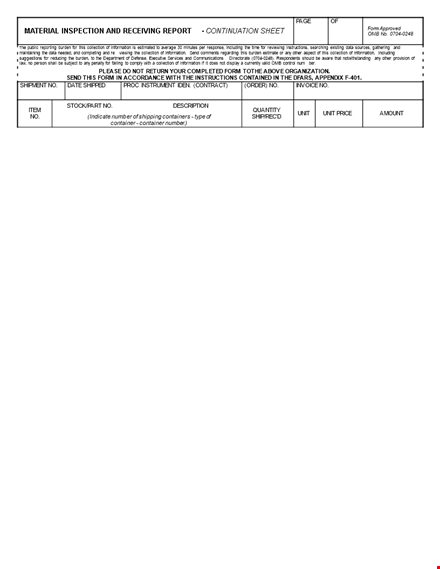 formal material inspection template