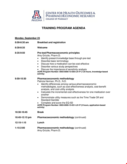 training program agenda template template