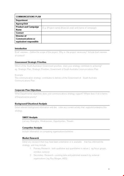 effective communication plan template: strategy, objectives & campaign inclusions template