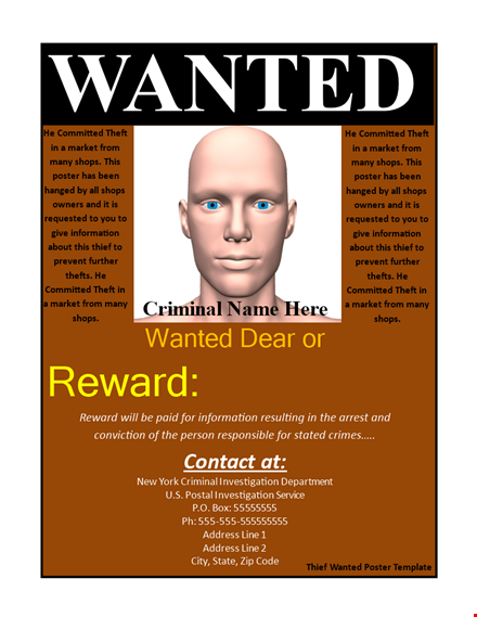wanted poster template - create custom posters for shops & markets to catch thieves template