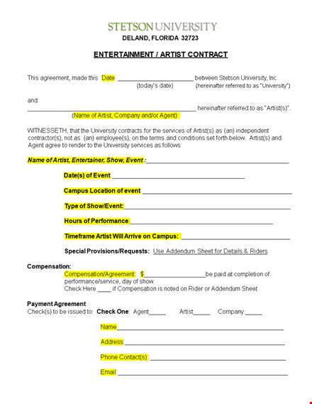 entertainment artist contract template: university contract agreement - ensuring artist rights template