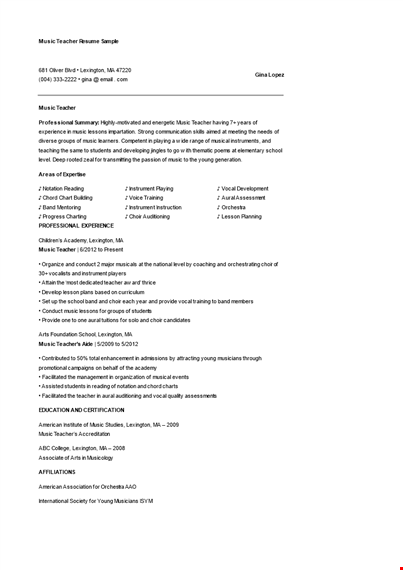 music teacher resume example template