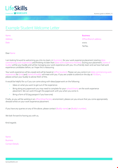 student welcome letter template template