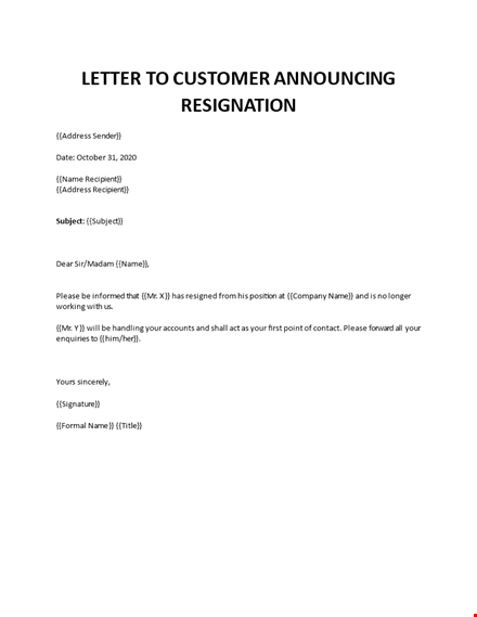 resignation announcement letter to customer template