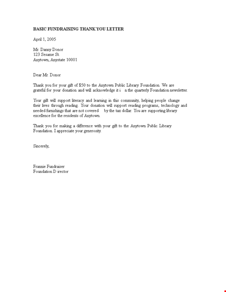 thank you letter to library foundation anytown template