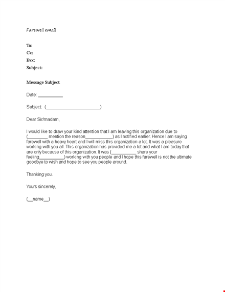 farewell email template - a subject for organized and heartfelt farewells template