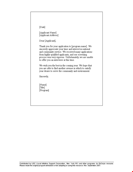 sorry to inform you: rejection letter for community applicant | sincerely template