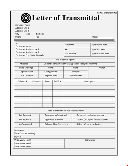 professional letter of transmittal template | easy-to-use letter format template