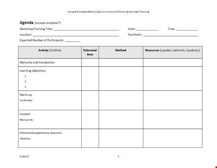 training agenda outline template template