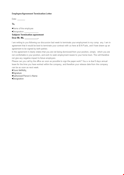 employee agreement termination letter template
