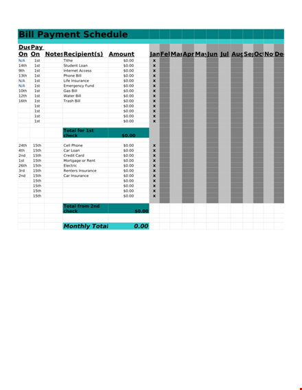 free printable bill payment schedule template template