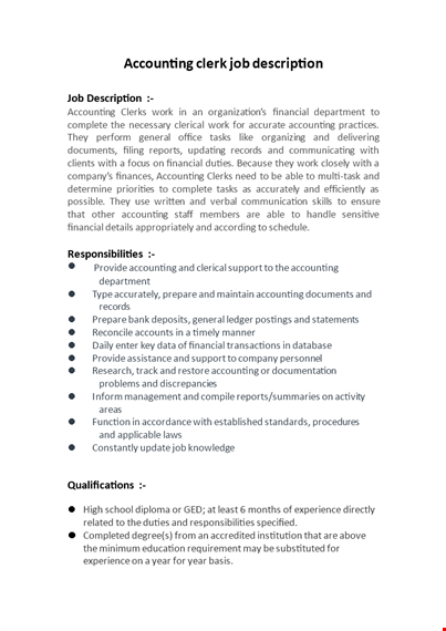 job description accounting clerk template