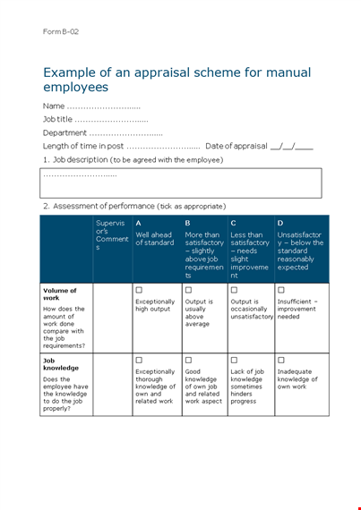 word appraisal form for manual workers free word download template