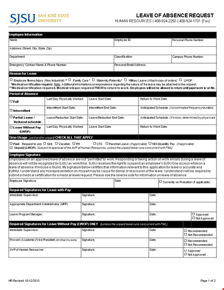 leave of absence template for employee medical program template