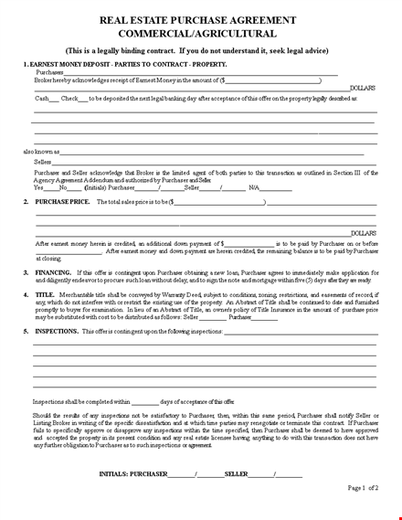 purchase agreement commerical ag template