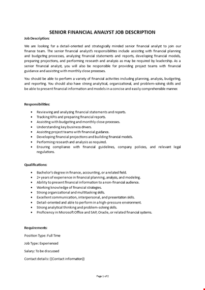 senior financial analyst job description template