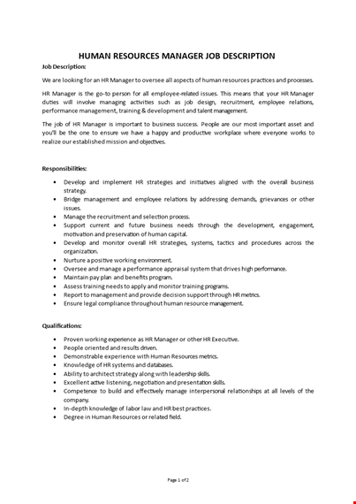 hr manager job description template