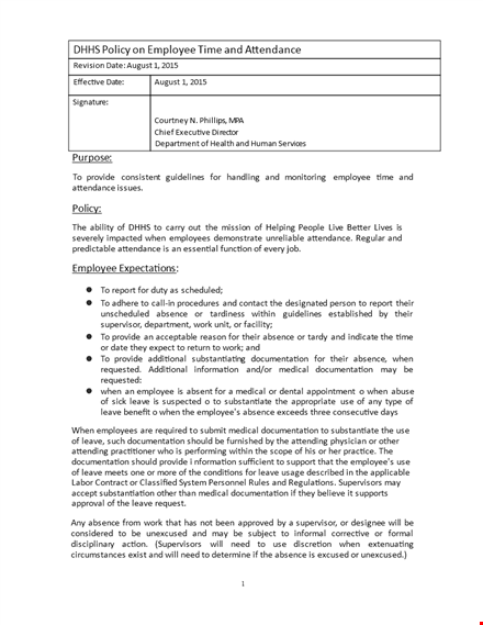 dhhs time and attendance policy template