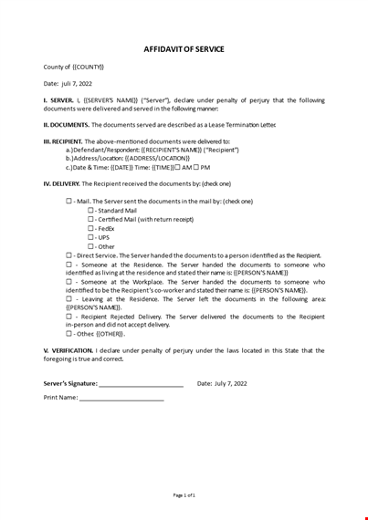 affidavit of service template template