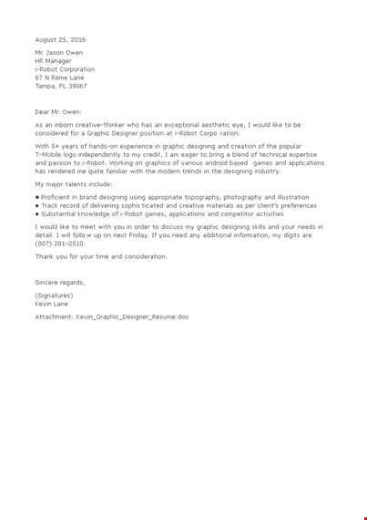 experienced graphic designer job application letter template