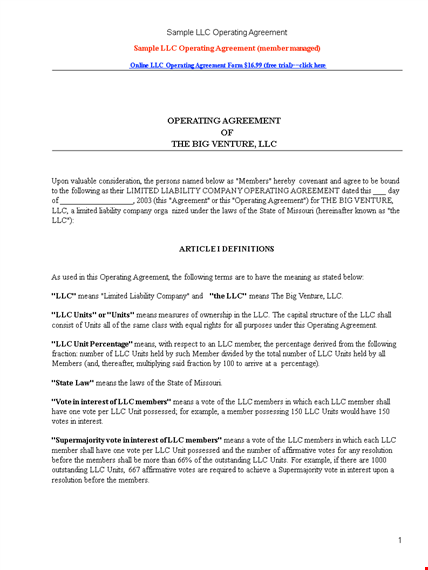 llc operating agreement template - essential guidelines for member section and members template