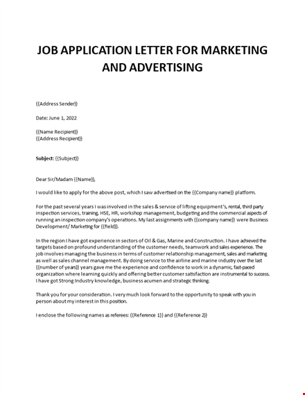 advertising marketing cover letter template