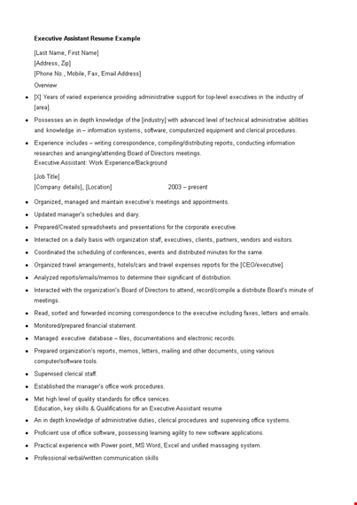 sample executive assistant resume template