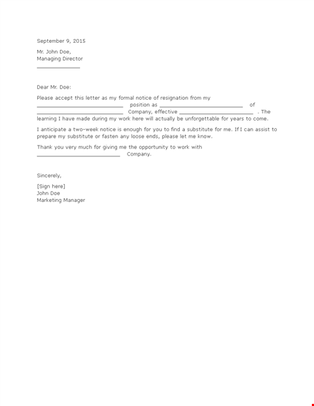 resign professionally with our two weeks notice letter template