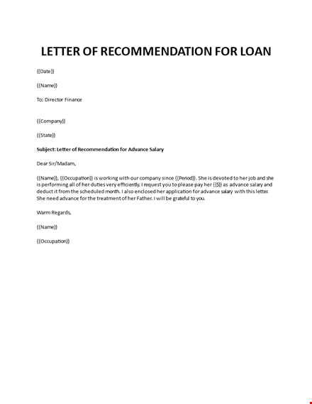 letter of recommendation for advance salary template