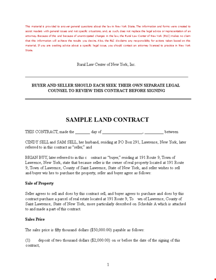 land sale contract form template
