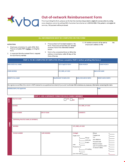 submit employee reimbursement form for receipts and information template
