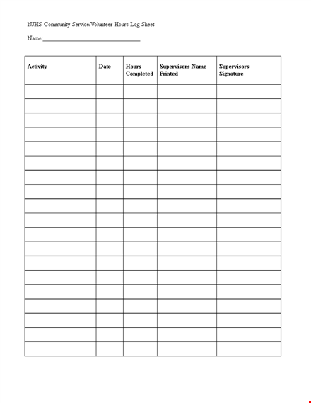 log sheet - track community service hours with supervisors template