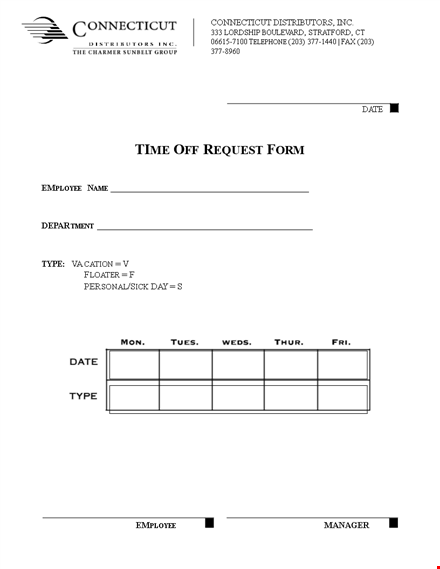 time off request form template for connecticut distributors | employee lordship template