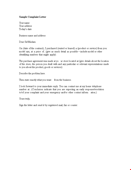 sample formal complaint letter template