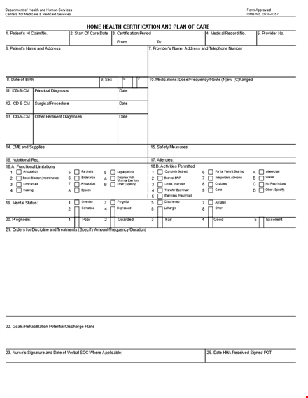 home health care plan template - review, information & collection template