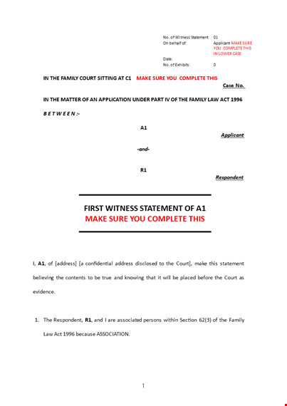 respondent's witness statement form for court proceedings template
