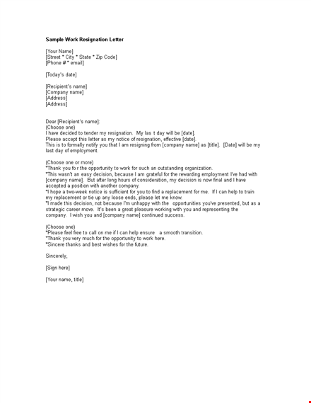 work resignation letter in doc template
