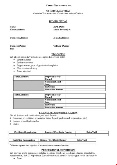 sample cv template template