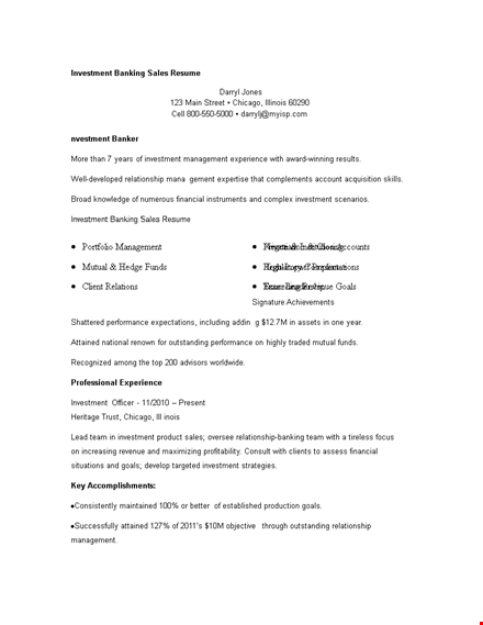 investment banking sales resume template