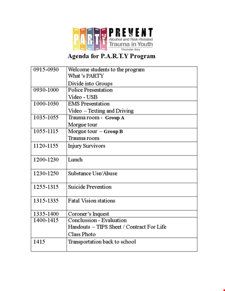 party program agenda template