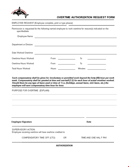 overtime authorization request form - manage employee overtime and compensatory enables template
