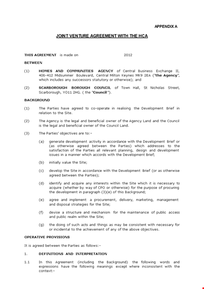 joint venture agreement template - create a strong partnership with this council agreement template