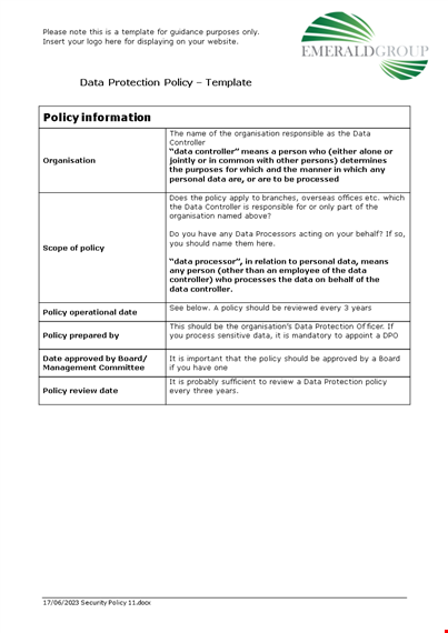 information security policy - protecting your business and data template