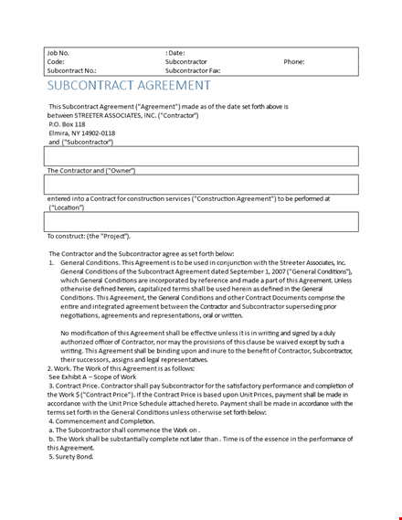 subcontractor agreement | contractor shall hire qualified subcontractor template