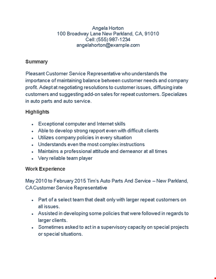 customer service resume template - expertly crafted for customer satisfaction | parkland template