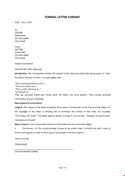 formal letter format template