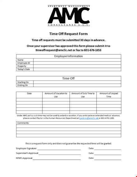 time off request form template | easy-to-use form for requesting time off template
