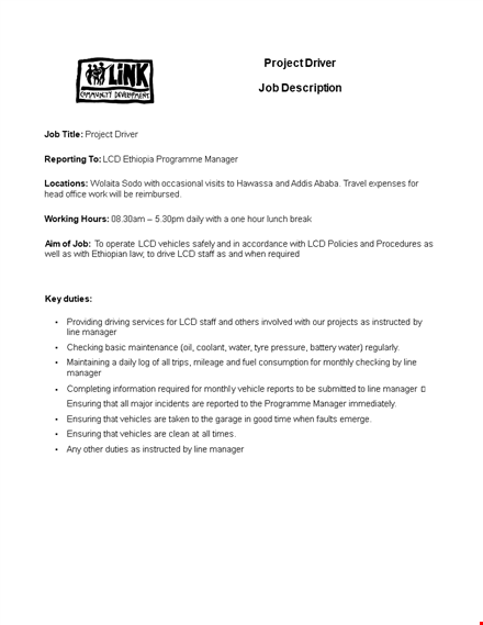 project driver job description - manager ensuring vehicles template
