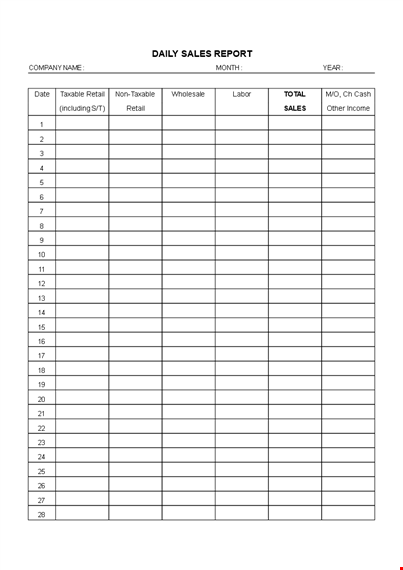 simple daily sales report template