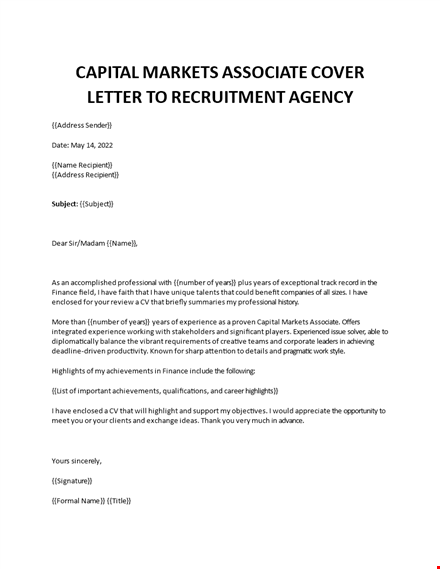 capital markets associate sample cover letter template